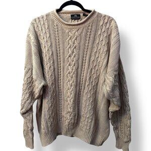 Vintage 90s STRUCTURE Cable Knit Sweater XL Cotton Pullover Roll Neck Fisherman